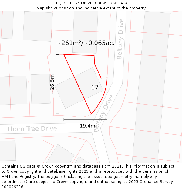 17, BELTONY DRIVE, CREWE, CW1 4TX: Plot and title map