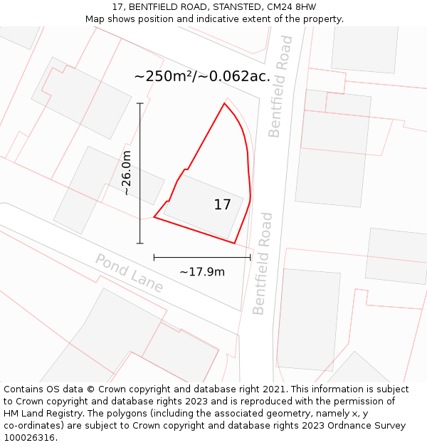 17, BENTFIELD ROAD, STANSTED, CM24 8HW: Plot and title map