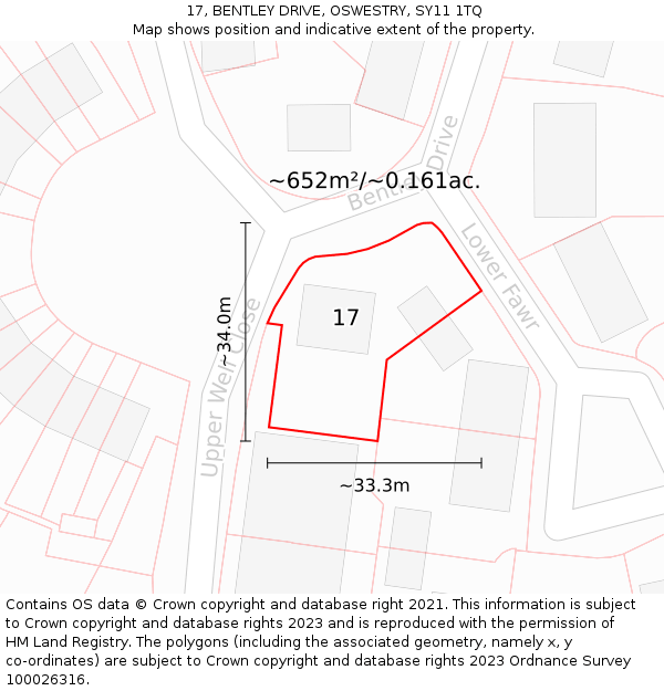 17, BENTLEY DRIVE, OSWESTRY, SY11 1TQ: Plot and title map