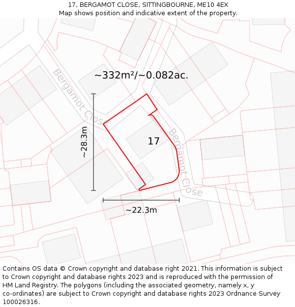 17, BERGAMOT CLOSE, SITTINGBOURNE, ME10 4EX: Plot and title map