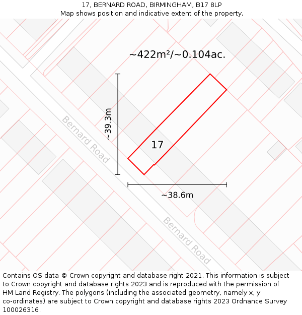 17, BERNARD ROAD, BIRMINGHAM, B17 8LP: Plot and title map