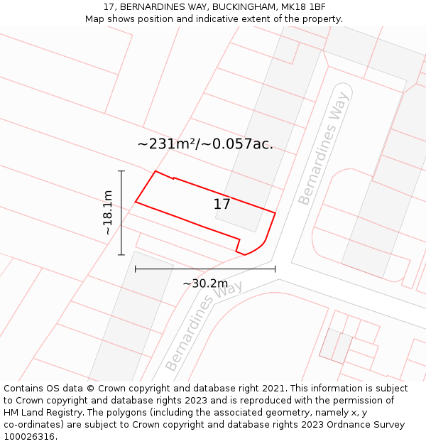 17, BERNARDINES WAY, BUCKINGHAM, MK18 1BF: Plot and title map