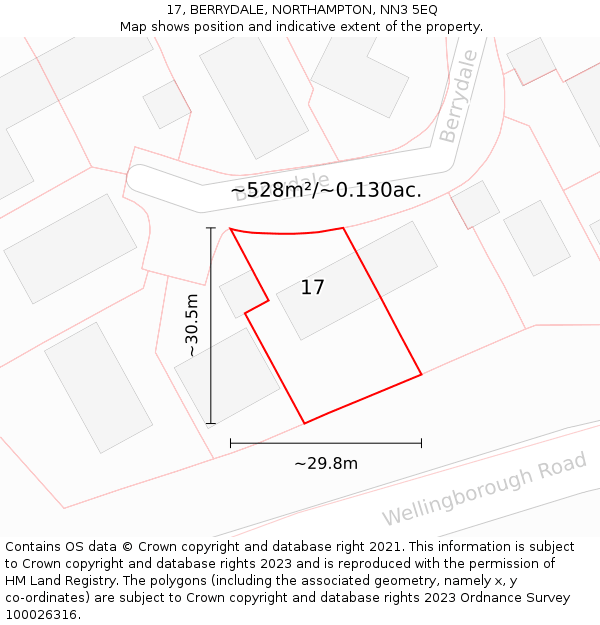 17, BERRYDALE, NORTHAMPTON, NN3 5EQ: Plot and title map