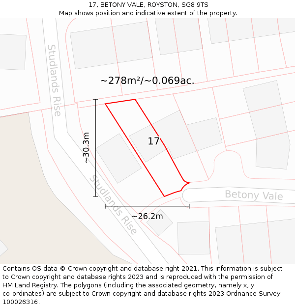 17, BETONY VALE, ROYSTON, SG8 9TS: Plot and title map