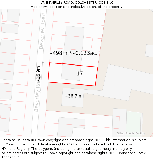 17, BEVERLEY ROAD, COLCHESTER, CO3 3NG: Plot and title map