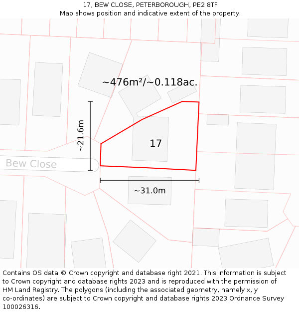 17, BEW CLOSE, PETERBOROUGH, PE2 8TF: Plot and title map