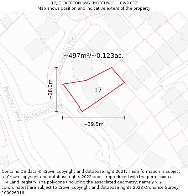 17, BICKERTON WAY, NORTHWICH, CW9 8FZ: Plot and title map