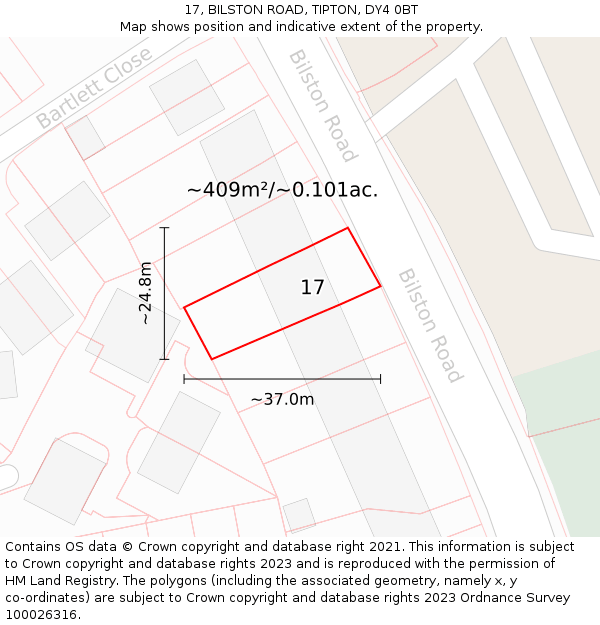 17, BILSTON ROAD, TIPTON, DY4 0BT: Plot and title map