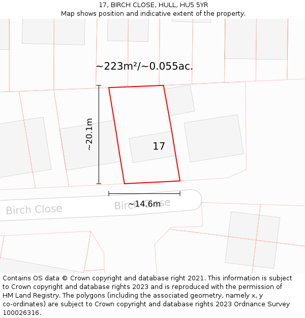 17, BIRCH CLOSE, HULL, HU5 5YR: Plot and title map