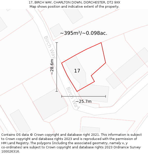 17, BIRCH WAY, CHARLTON DOWN, DORCHESTER, DT2 9XX: Plot and title map