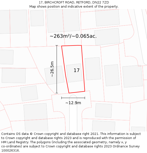 17, BIRCHCROFT ROAD, RETFORD, DN22 7ZD: Plot and title map