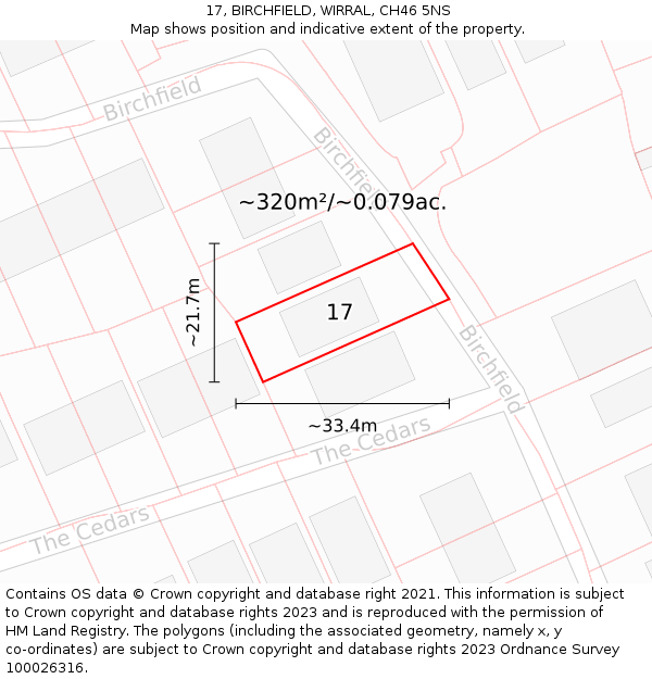 17, BIRCHFIELD, WIRRAL, CH46 5NS: Plot and title map