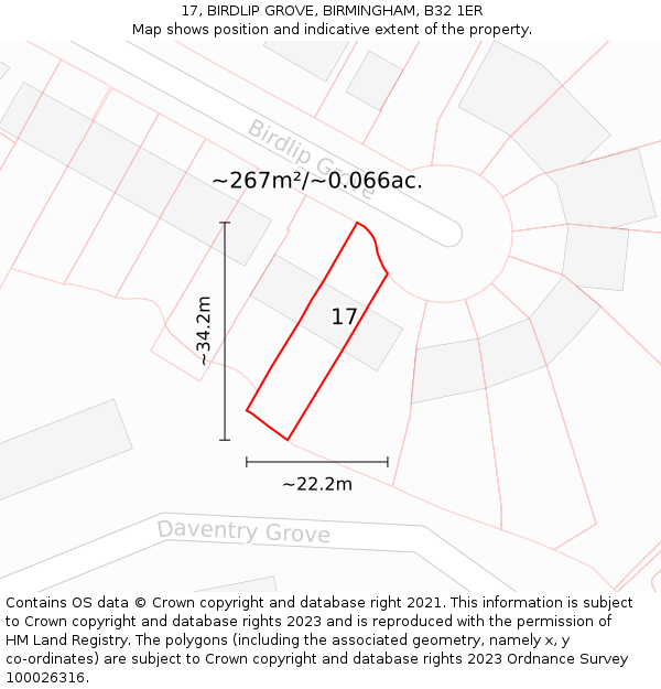 17, BIRDLIP GROVE, BIRMINGHAM, B32 1ER: Plot and title map