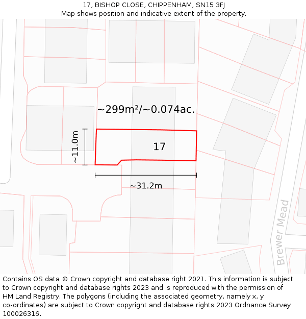 17, BISHOP CLOSE, CHIPPENHAM, SN15 3FJ: Plot and title map