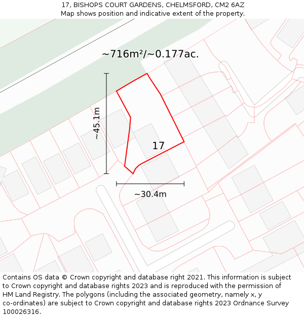 17, BISHOPS COURT GARDENS, CHELMSFORD, CM2 6AZ: Plot and title map