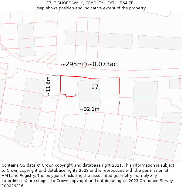 17, BISHOPS WALK, CRADLEY HEATH, B64 7RH: Plot and title map