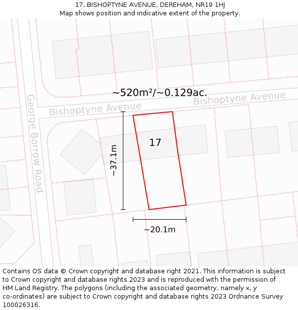 17, BISHOPTYNE AVENUE, DEREHAM, NR19 1HJ: Plot and title map