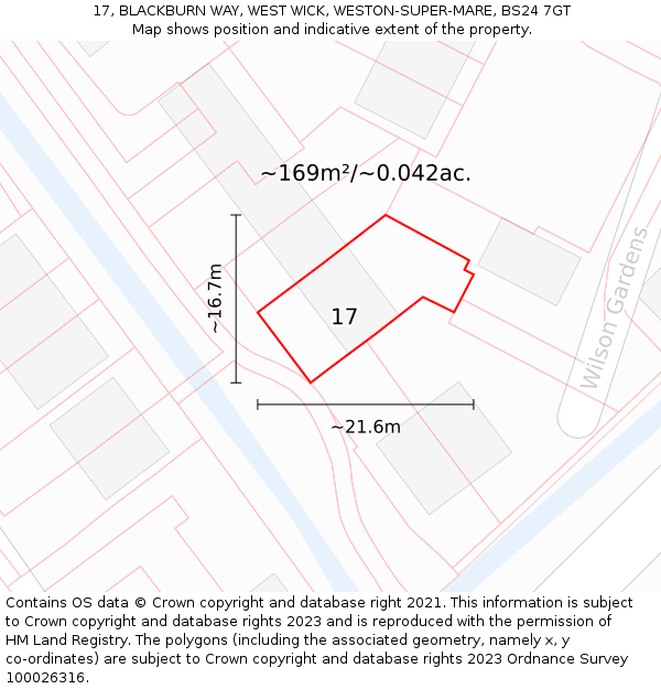 17, BLACKBURN WAY, WEST WICK, WESTON-SUPER-MARE, BS24 7GT: Plot and title map