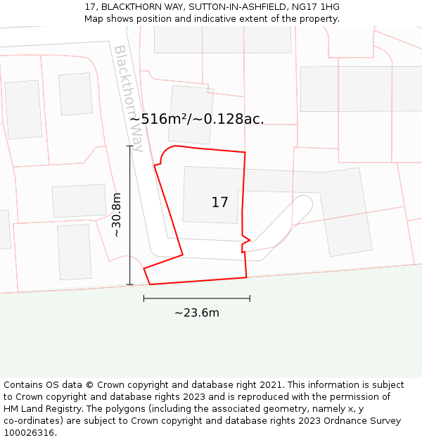 17, BLACKTHORN WAY, SUTTON-IN-ASHFIELD, NG17 1HG: Plot and title map