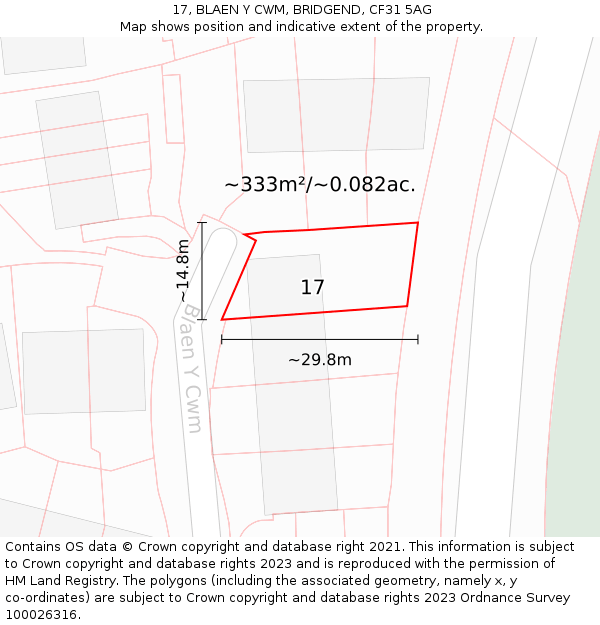 17, BLAEN Y CWM, BRIDGEND, CF31 5AG: Plot and title map