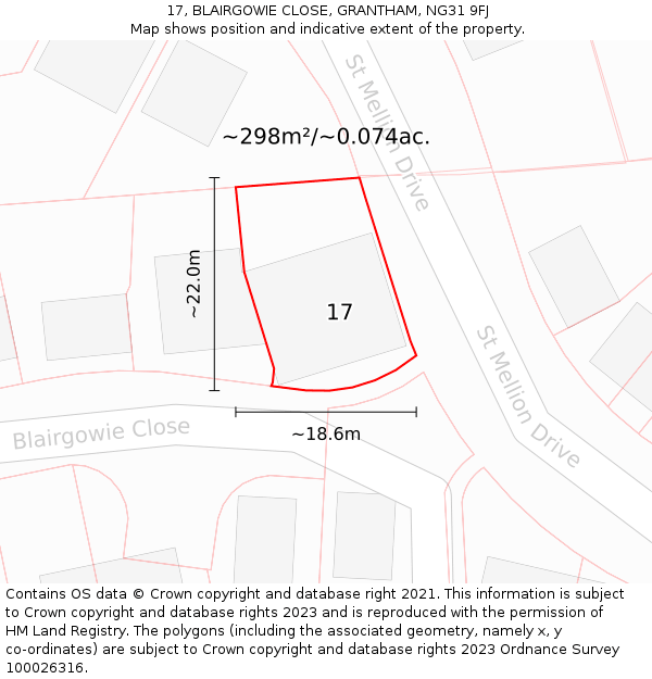 17, BLAIRGOWIE CLOSE, GRANTHAM, NG31 9FJ: Plot and title map