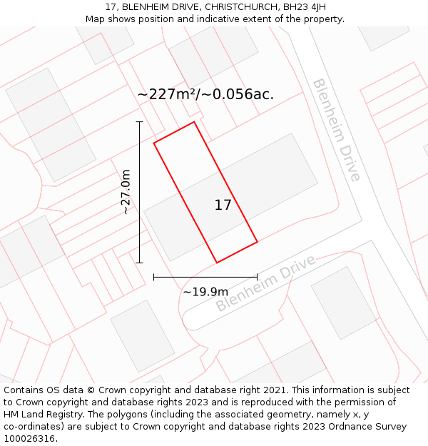 17, BLENHEIM DRIVE, CHRISTCHURCH, BH23 4JH: Plot and title map