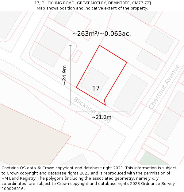 17, BLICKLING ROAD, GREAT NOTLEY, BRAINTREE, CM77 7ZJ: Plot and title map