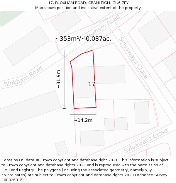 17, BLOXHAM ROAD, CRANLEIGH, GU6 7EY: Plot and title map