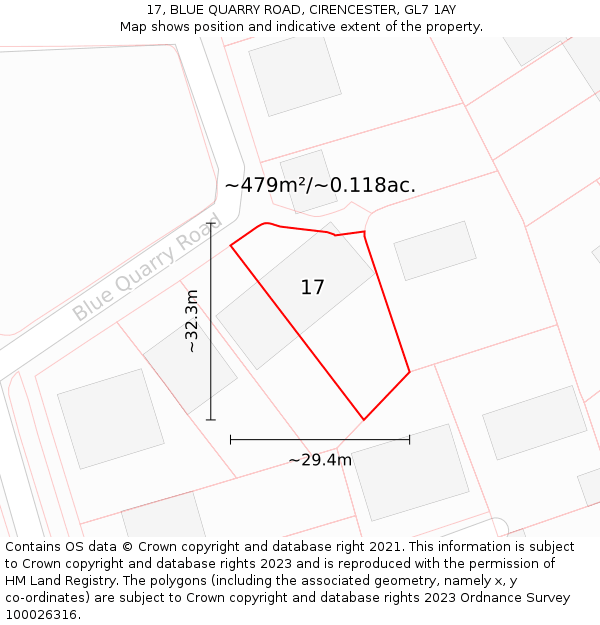 17, BLUE QUARRY ROAD, CIRENCESTER, GL7 1AY: Plot and title map