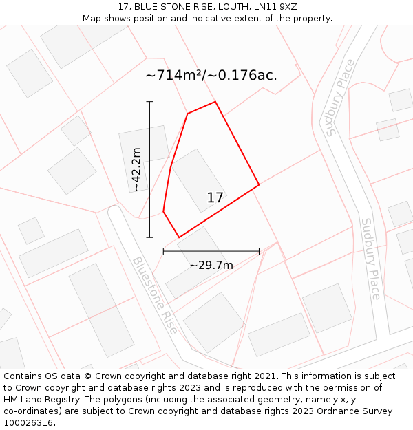 17, BLUE STONE RISE, LOUTH, LN11 9XZ: Plot and title map