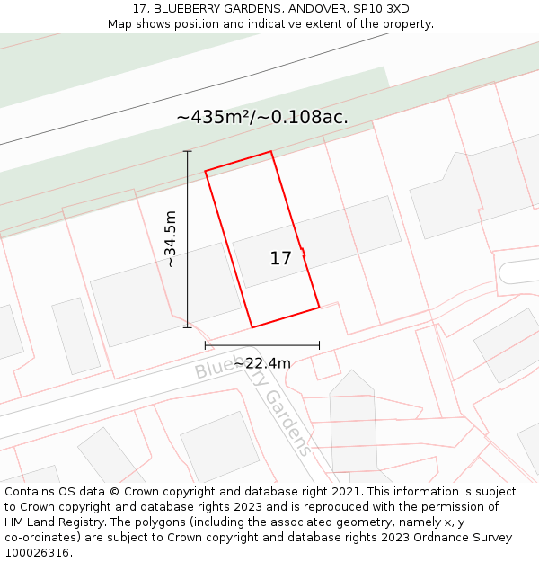 17, BLUEBERRY GARDENS, ANDOVER, SP10 3XD: Plot and title map