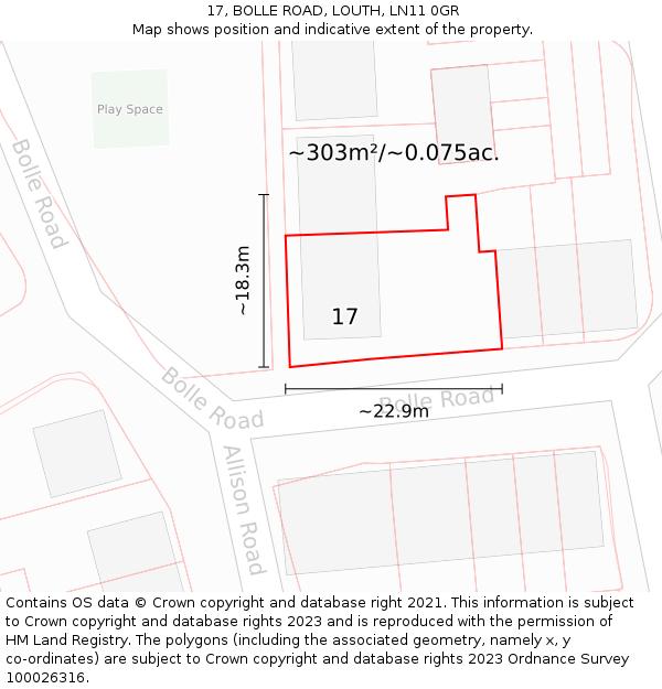 17, BOLLE ROAD, LOUTH, LN11 0GR: Plot and title map