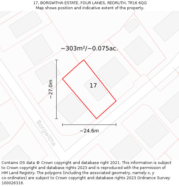 17, BORGWITHA ESTATE, FOUR LANES, REDRUTH, TR16 6QG: Plot and title map