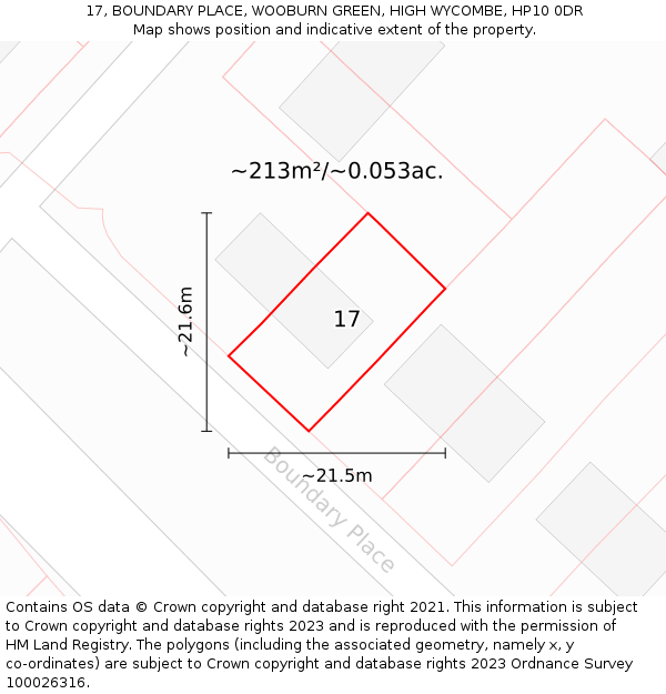 17, BOUNDARY PLACE, WOOBURN GREEN, HIGH WYCOMBE, HP10 0DR: Plot and title map