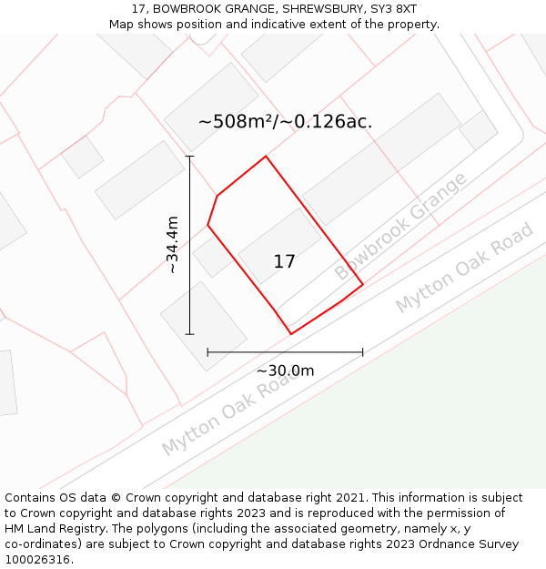 17, BOWBROOK GRANGE, SHREWSBURY, SY3 8XT: Plot and title map