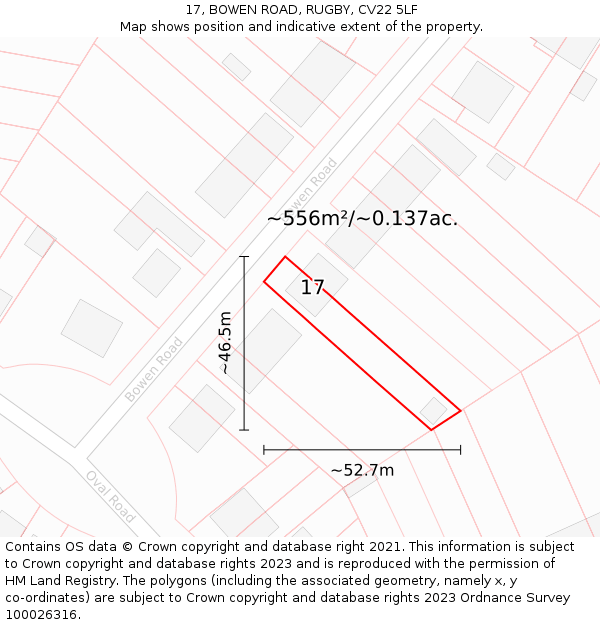 17, BOWEN ROAD, RUGBY, CV22 5LF: Plot and title map