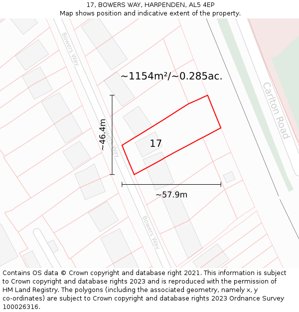 17, BOWERS WAY, HARPENDEN, AL5 4EP: Plot and title map