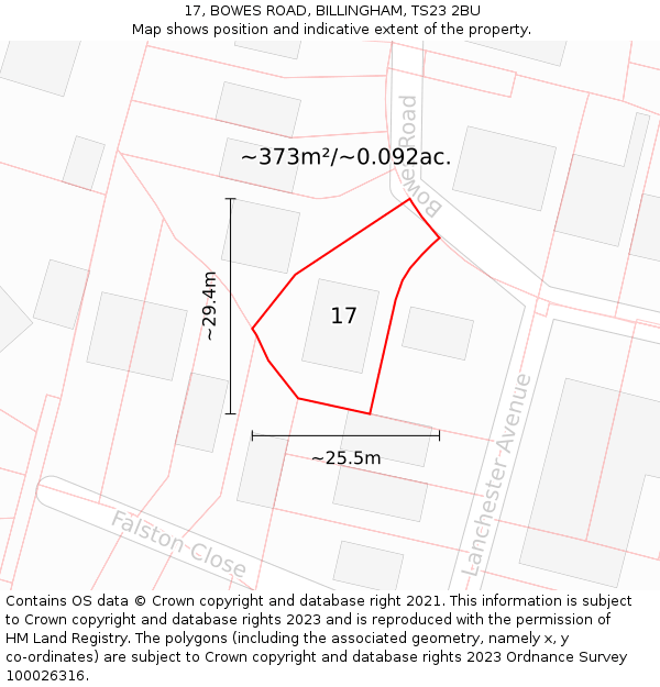 17, BOWES ROAD, BILLINGHAM, TS23 2BU: Plot and title map