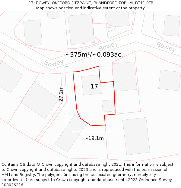 17, BOWEY, OKEFORD FITZPAINE, BLANDFORD FORUM, DT11 0TR: Plot and title map