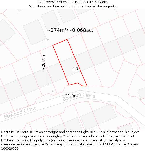 17, BOWOOD CLOSE, SUNDERLAND, SR2 0BY: Plot and title map