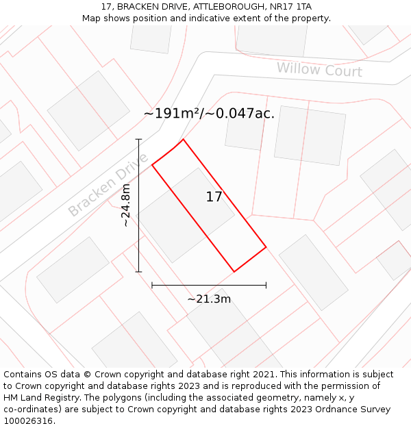 17, BRACKEN DRIVE, ATTLEBOROUGH, NR17 1TA: Plot and title map