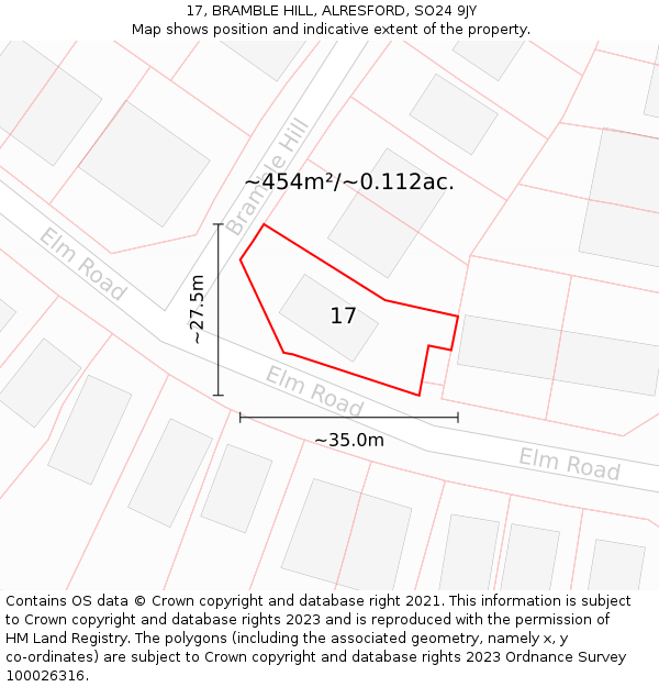 17, BRAMBLE HILL, ALRESFORD, SO24 9JY: Plot and title map