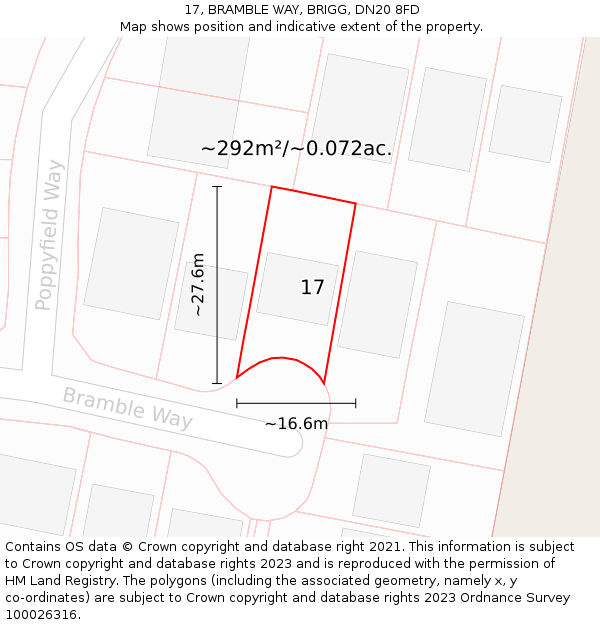 17, BRAMBLE WAY, BRIGG, DN20 8FD: Plot and title map