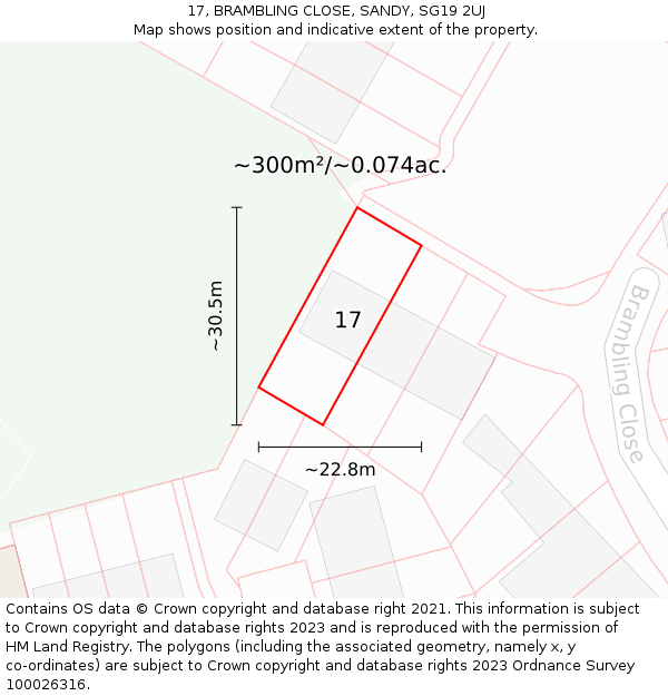 17, BRAMBLING CLOSE, SANDY, SG19 2UJ: Plot and title map