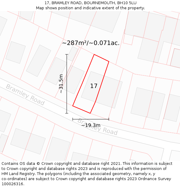 17, BRAMLEY ROAD, BOURNEMOUTH, BH10 5LU: Plot and title map