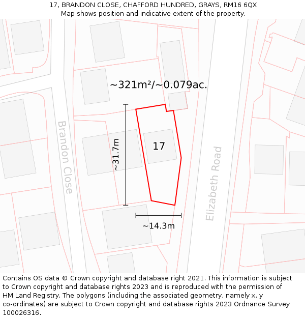 17, BRANDON CLOSE, CHAFFORD HUNDRED, GRAYS, RM16 6QX: Plot and title map