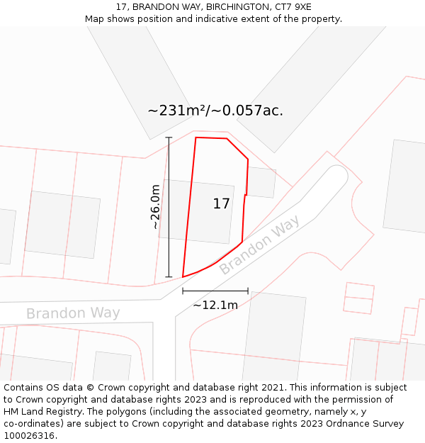 17, BRANDON WAY, BIRCHINGTON, CT7 9XE: Plot and title map