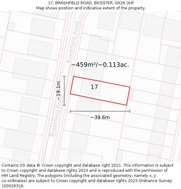 17, BRASHFIELD ROAD, BICESTER, OX26 3HF: Plot and title map