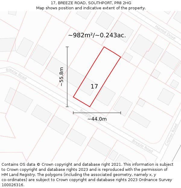 17, BREEZE ROAD, SOUTHPORT, PR8 2HG: Plot and title map