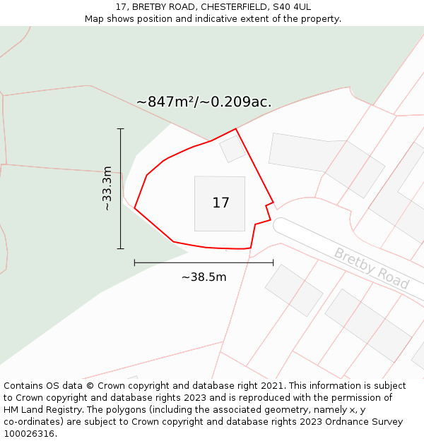 17, BRETBY ROAD, CHESTERFIELD, S40 4UL: Plot and title map